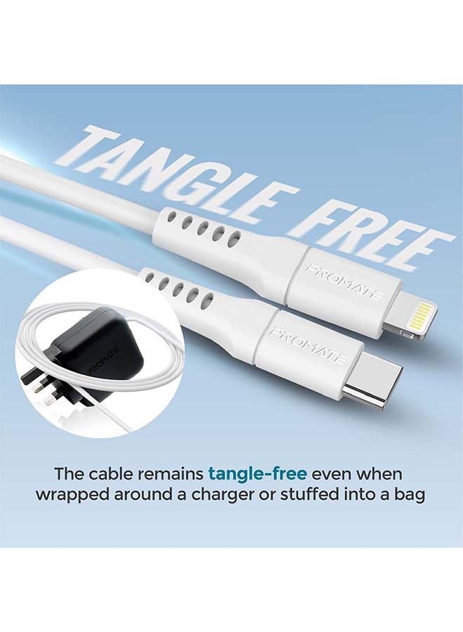 PROMATE 20W Power Delivery Fast Charging Lightning Cable 3M White  - Image 4