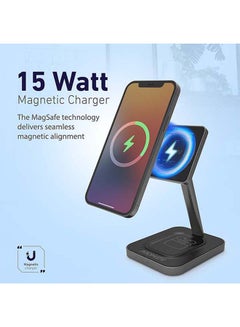 PROMATE Magnetic Wireless Charger For iPhone 12, 2-in-1 15W Fast Wireless Charger With Adjustable Neck And Anti-Slip 5W Charging Pad For iPhone 12/12 Mini/12 Pro/12 Pro Max/AirPods 2/AirPods Pro Grey  - Image 3