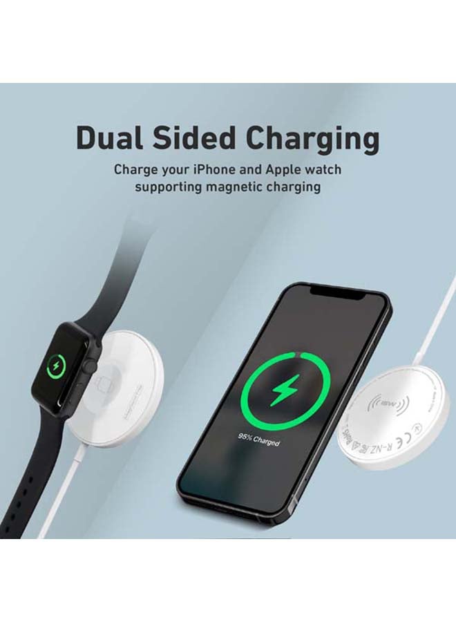 PROMATE - iPhone14 3-in-1 Wireless Charger, Dual Sided Magnetic Qi Wireless Charging Pad with 15W Mag-Safe Charging for iPhone 13, 5W iWatch/AirPods Charger and USB-C Connector, MagCord-Trio White - Image 1