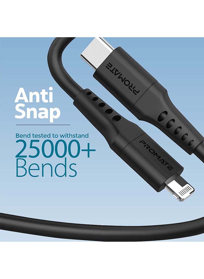 PROMATE - 20W Power Delivery Fast Charging Lightning Cable 2M Black - Image 1