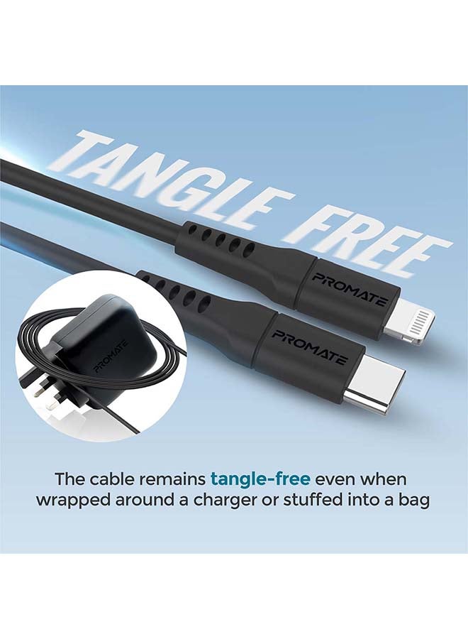 PROMATE - 20W Power Delivery Fast Charging Lightning Cable 2M Black - Image 1