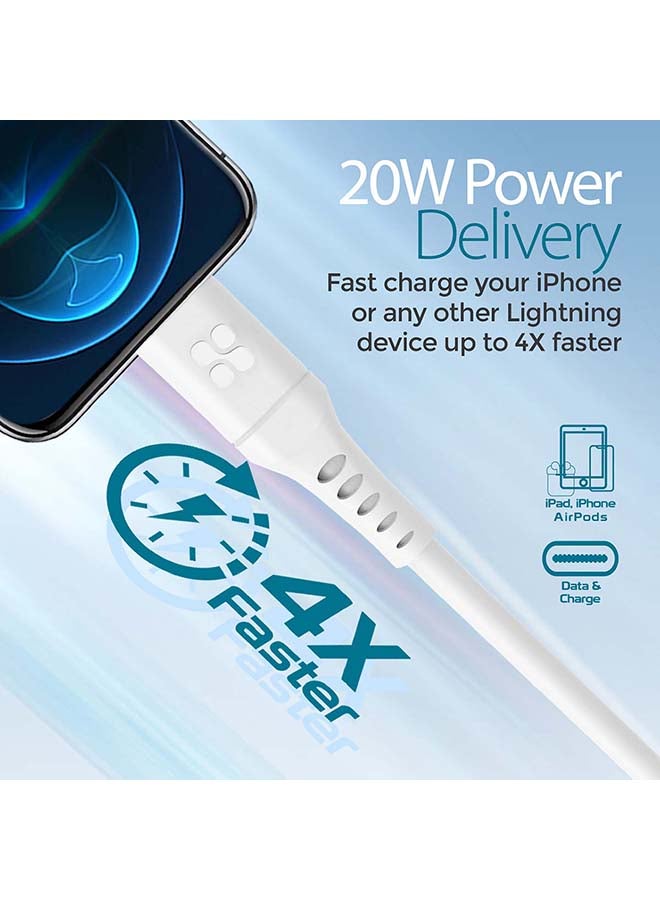 PROMATE - iPhone14 Type-C to Lightning Cable for iPhone 13, Ultra-Fast Charging 3A USB-C to Lightning Sync Charge Cord with 20W Power Delivery and Anti-Tangle 1.2m Soft Silicone Cable for iPhone, iPad, iPod, AirPods, PowerLink-120 White - Image 1