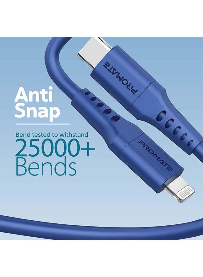 PROMATE - 20W Power Delivery Fast Charging Lightning Cable 2M Blue - Image 1