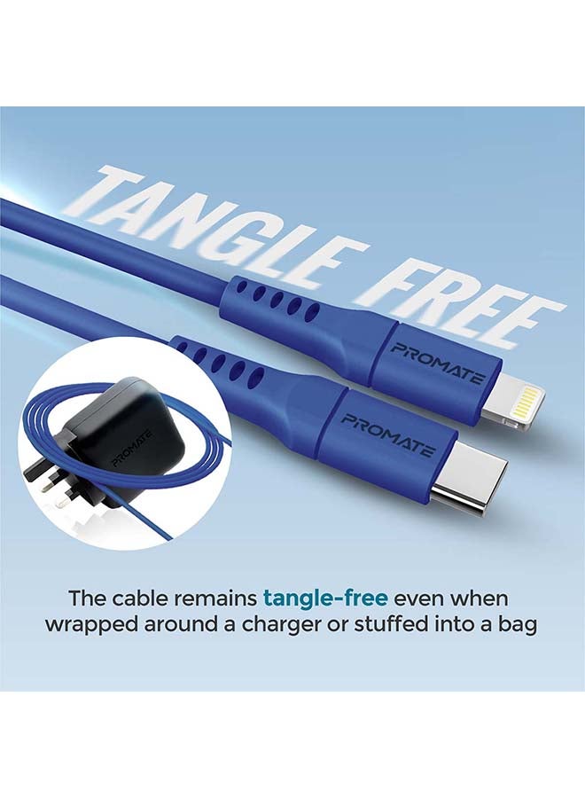 PROMATE - 20W Power Delivery Fast Charging Lightning Cable 2M Blue - Image 1