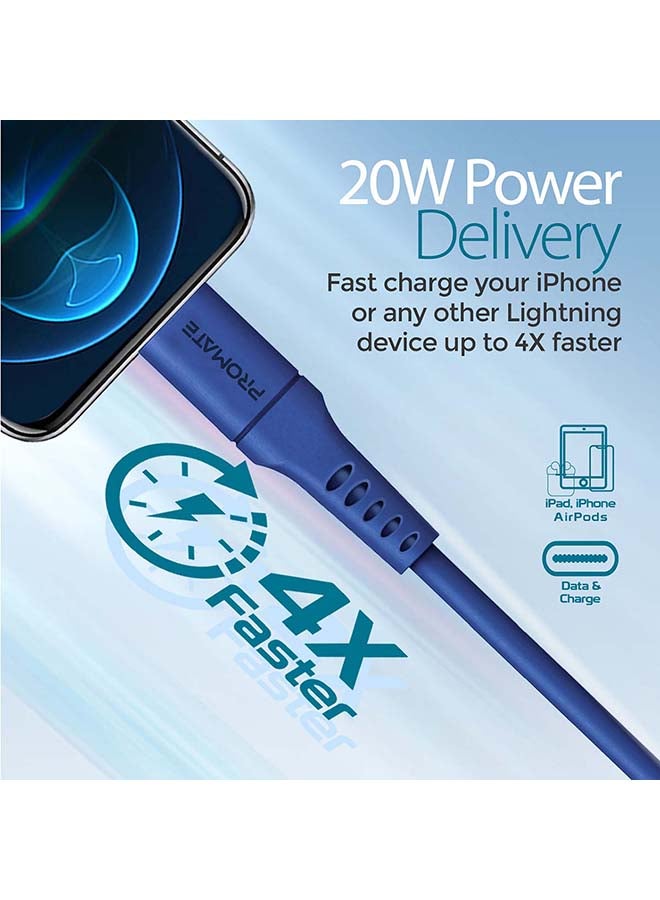PROMATE - 20W Power Delivery Fast Charging Lightning Cable 2M Blue - Image 1
