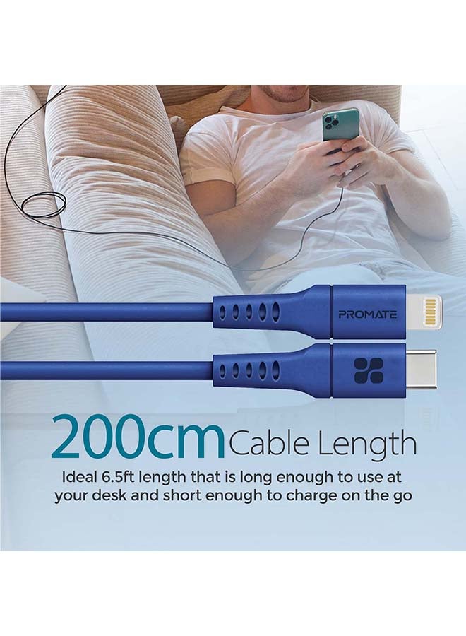 PROMATE - 20W Power Delivery Fast Charging Lightning Cable 2M Blue - Image 1