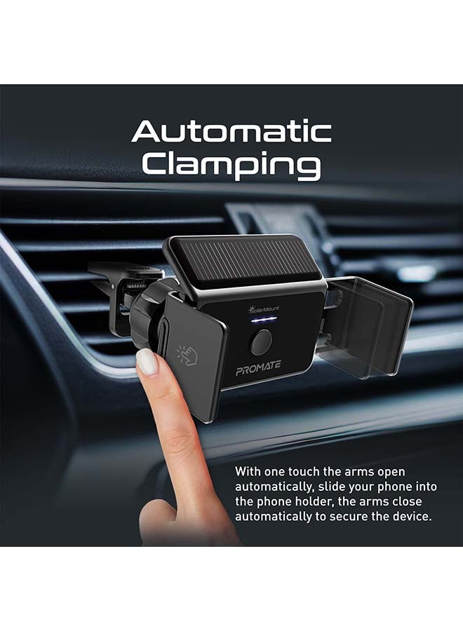 PROMATE - Solar Powered Car Phone Holder, Eco Powered AC Vent Mount Holder With Secure Auto Clamping, 360 Degree Rotation, One Touch Release And Stable Mounting For Apple iPhone 13, Galaxy S21, GPS Black - Image 1