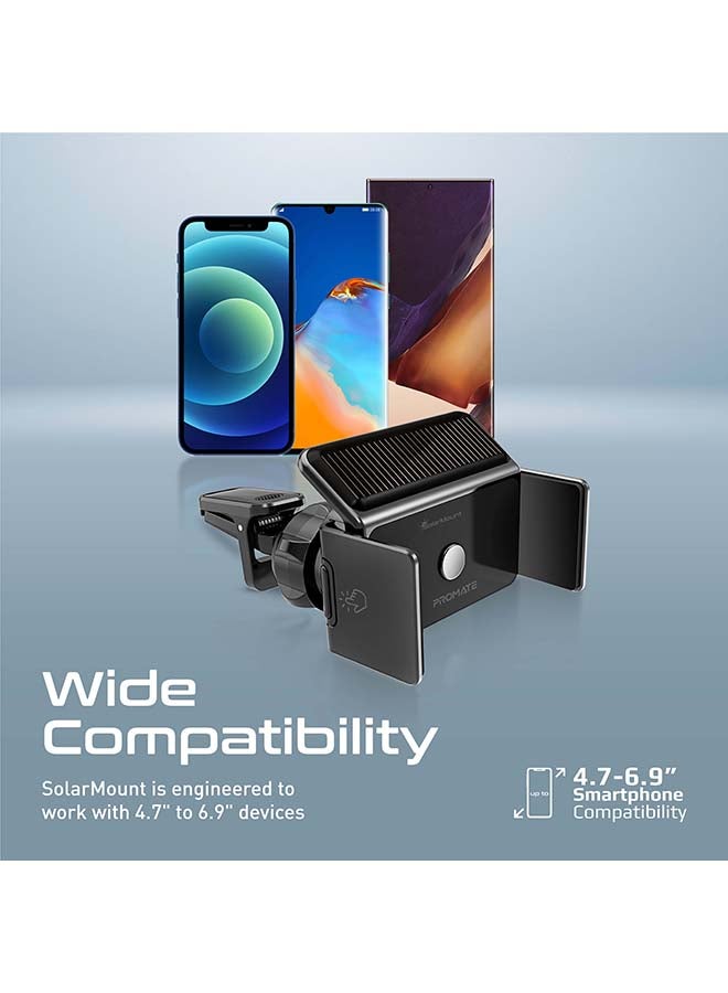 PROMATE - Solar Powered Car Phone Holder, Eco Powered AC Vent Mount Holder With Secure Auto Clamping, 360 Degree Rotation, One Touch Release And Stable Mounting For Apple iPhone 13, Galaxy S21, GPS Black - Image 1