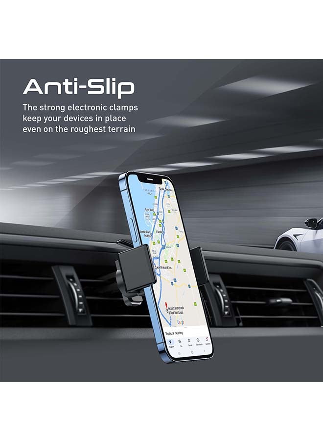PROMATE - Solar Powered Car Phone Holder, Eco Powered AC Vent Mount Holder With Secure Auto Clamping, 360 Degree Rotation, One Touch Release And Stable Mounting For Apple iPhone 13, Galaxy S21, GPS Black - Image 1