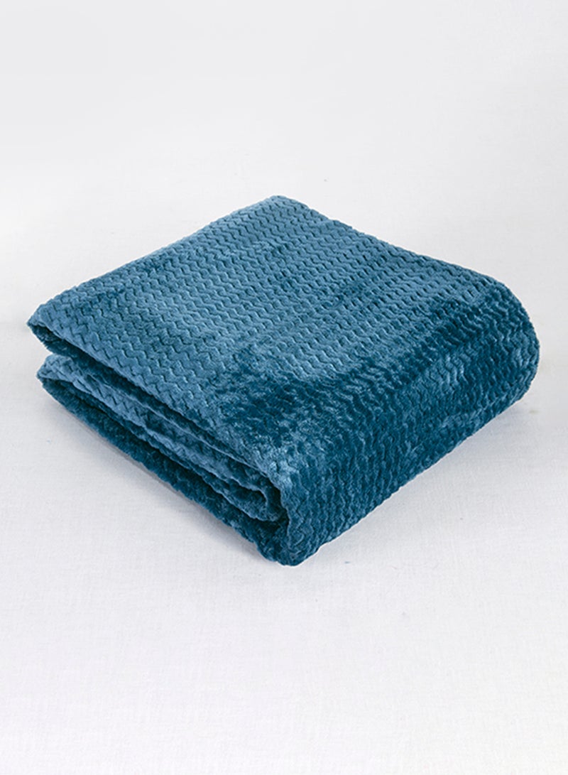 Noon East - Lightweight Summer Blanket King Size 260 GSM Wave Pattern Jaquard Fleece Extra Soft All Season Blanket Bed And Sofa Throw 220 X 240 Cms Blue Blue 220 x 240cm - Image 1