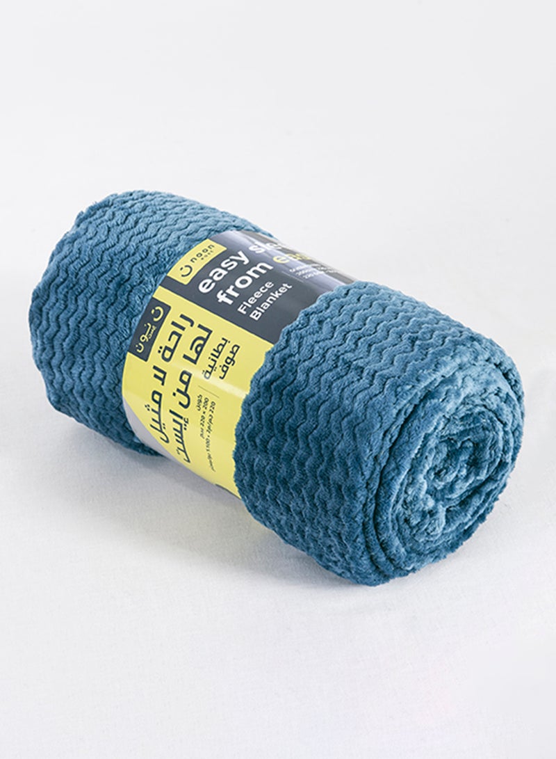 Noon East - Lightweight Summer Blanket King Size 260 GSM Wave Pattern Jaquard Fleece Extra Soft All Season Blanket Bed And Sofa Throw 220 X 240 Cms Blue Blue 220 x 240cm - Image 1