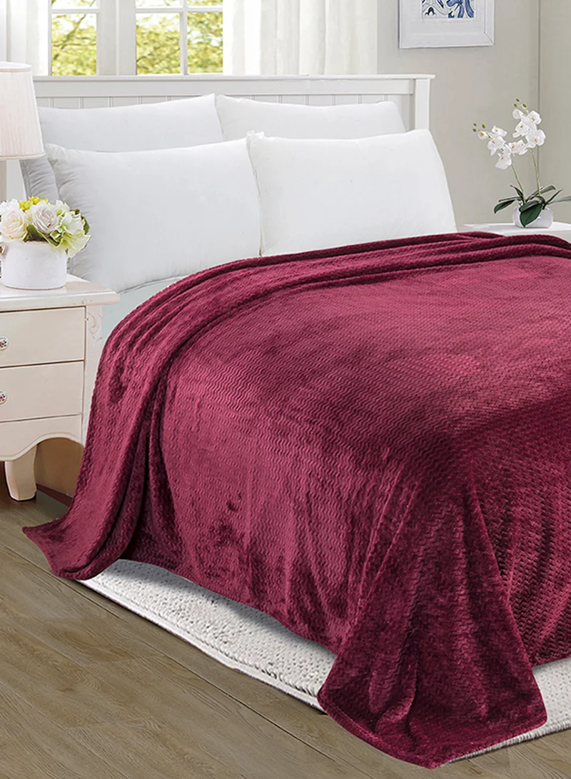 Noon East Lightweight Summer Blanket King Size 260 GSM Wave Pattern Jaquard Fleece Extra Soft All Season Blanket Bed And Sofa Throw 220 X 240 Cms Red Red 220 x 240cm