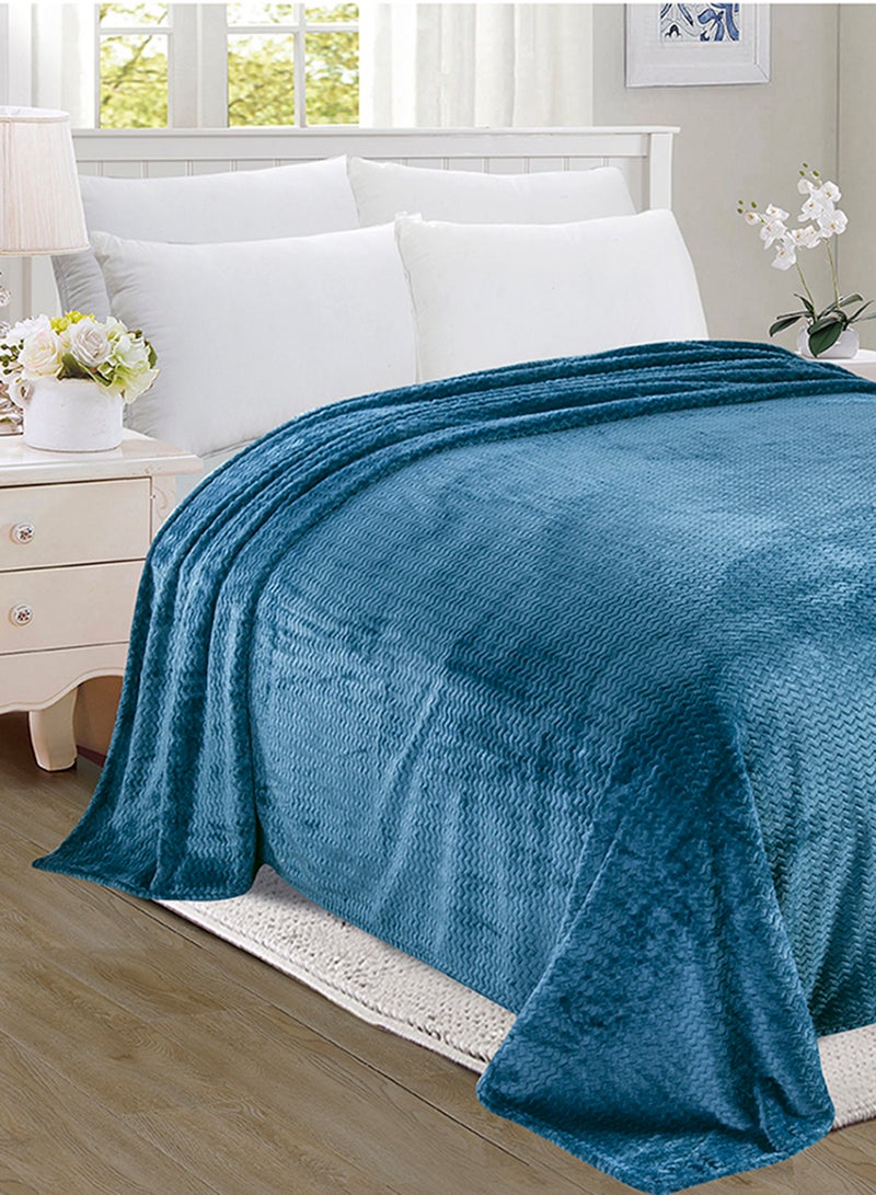 Noon East - Lightweight Summer Blanket King Size 260 GSM Wave Pattern Jaquard Fleece Extra Soft All Season Blanket Bed And Sofa Throw 220 X 240 Cms Blue Blue 220 x 240cm - Image 1