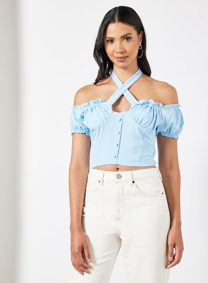 Halter Neck Crop Top Blue - v1649414657/N47080090V_1