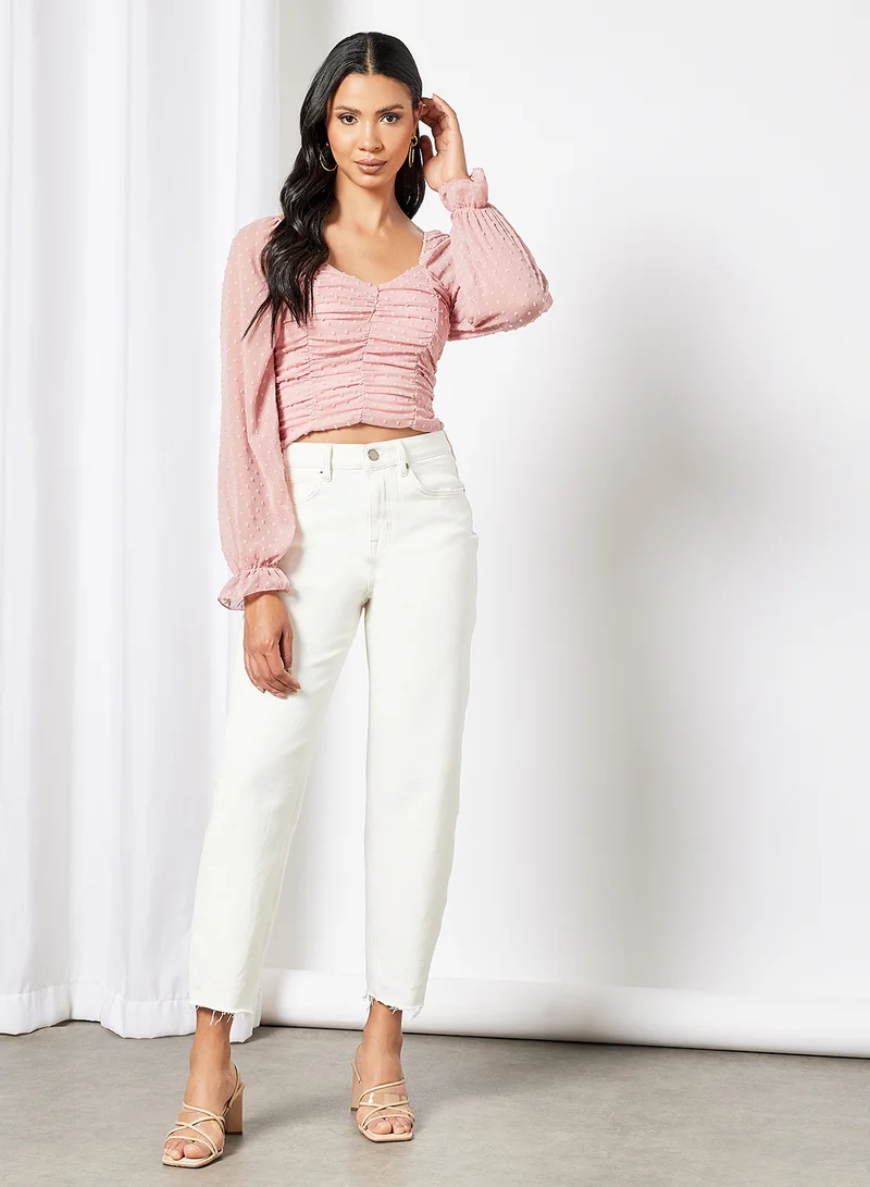 FEMME LUXE Gathered Detail Plumeti Top Pink