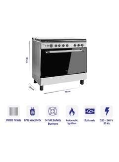SUPER GENERAL 5-Burner Freestanding Gas Cooker 90x60x85cm SGC901FS Silver  - Image 4