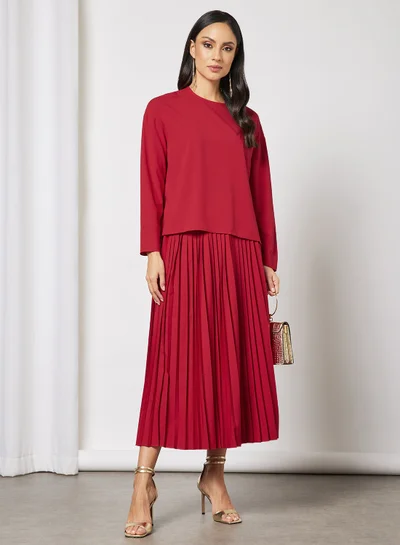 DESERT COVE FASHION Top With Pleated Maxi Skirt Set Red
