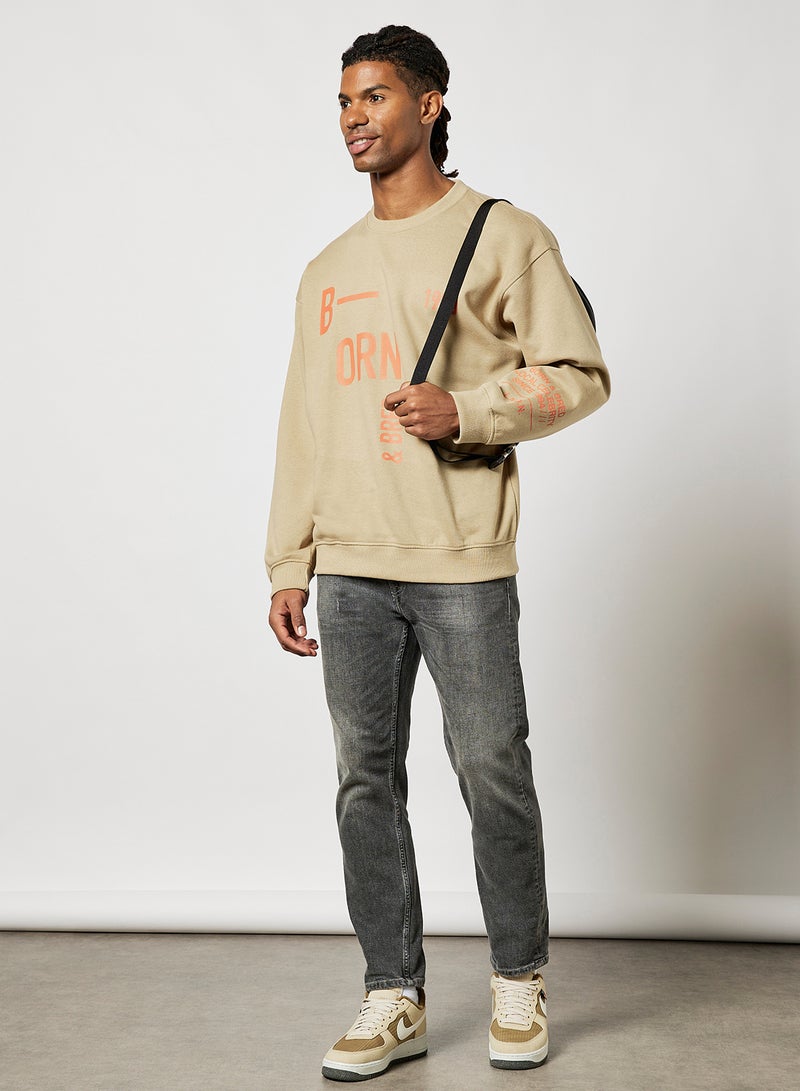 STATE 8 - Slogan Sweatshirt Light Brown - Image 1