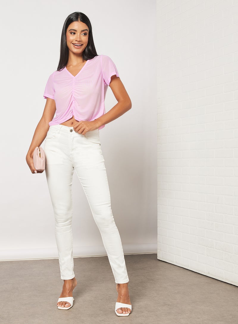 Aila Women's V-neck Casual Short Sleeve Top Pink  - Image 4