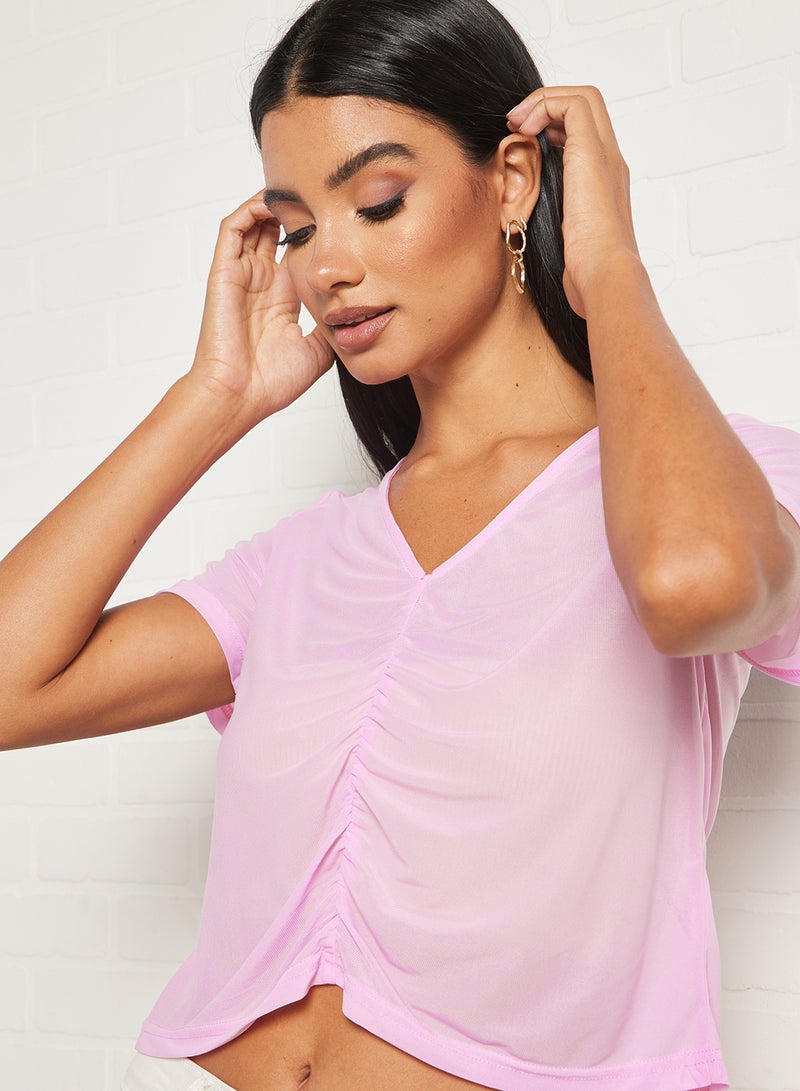 Aila Women's V-neck Casual Short Sleeve Top Pink  - Image 3