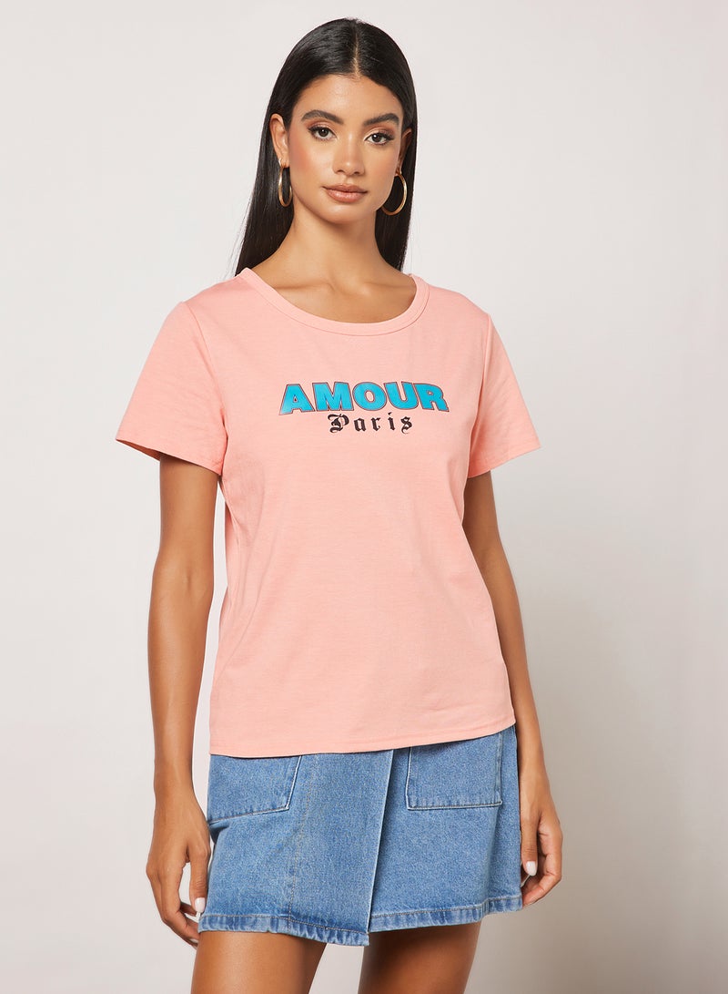 Aila Casual Short Sleeve Round Neck Graphic Print Knit T-Shirt Pink  - Image 1