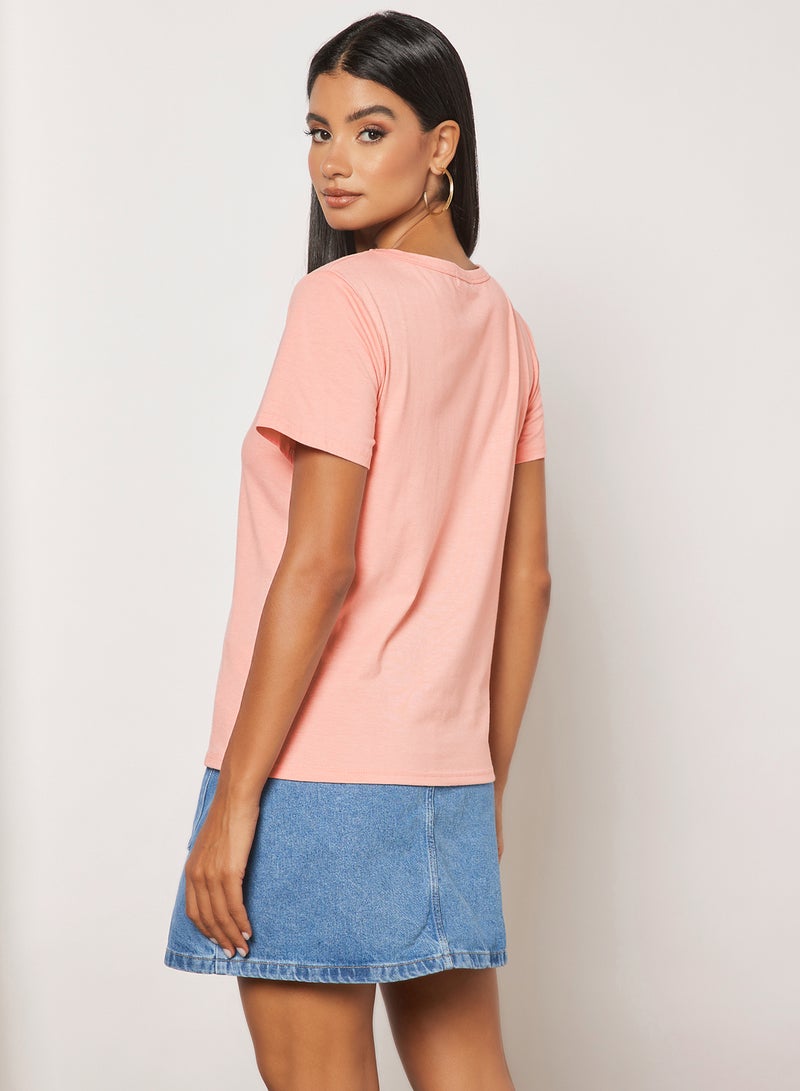 Aila Casual Short Sleeve Round Neck Graphic Print Knit T-Shirt Pink  - Image 2