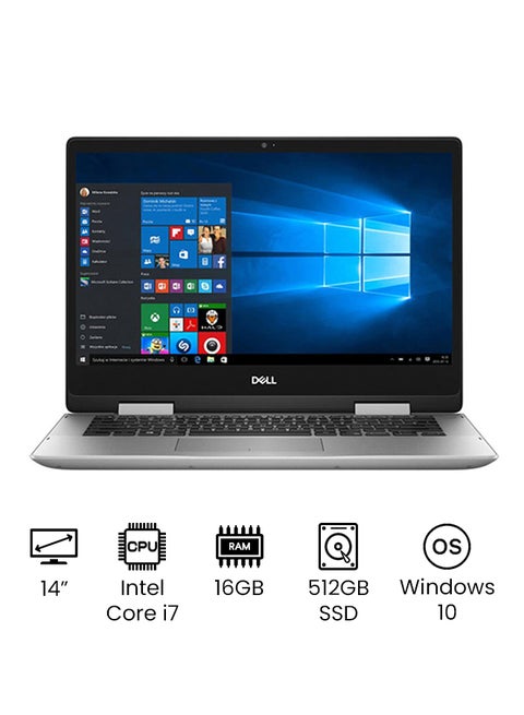 Inspiron 5482 Convertible 2-In-1 Laptop With 14-Inch Touch Full HD Display, Core i7 Processor/16GB RAM/512GB SSD/2GB NVIDIA GeForce MX130 Graphics/Windows 10 English Platinum Silver