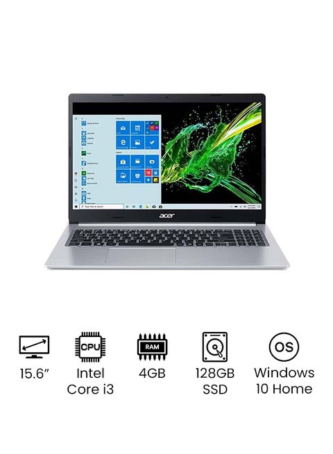 Aspire 5 A515-55-378V Laptop With 15.6-Inch Full HD Display, Core i3-1005G1 Processor/4GB RAM/128GB SSD/Intel UHD Graphics/Windows 10 Home /International Version English Pure Silver