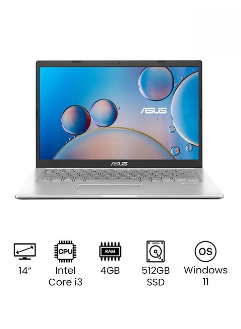 X415EA-EB584W Laptop With 14-Inch Full HD Display, 11th Gen Core i3-1115G4 Processor/4GB RAM/512GB SSD/Intel UHD Graphics/Windows 11/Backlit/ English/Arabic Transparent Silver