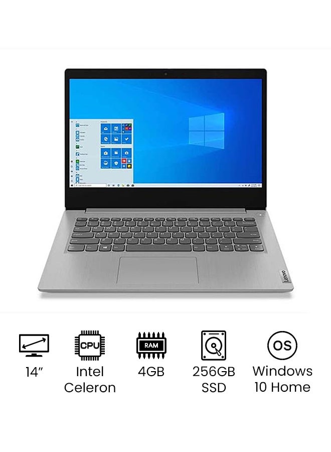 Lenovo Ideapad 3 (Upgraded Version) Laptop With 14-Inch HD Display, Celeron N4020 Processor/4GB RAM/256GB HDD/Integrated Graphics/Windows 10 Home/International Version English/Arabic Platinum  - Image 1