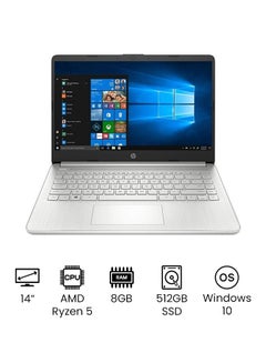 14-FQ1030CA Notebook With 14-Inch Display, AMD Ryzen 5-5500U Processer/8GB RAM/512GB SSD/AMD Radeon Graphics/Windows 10/International Version SILVER SILVER