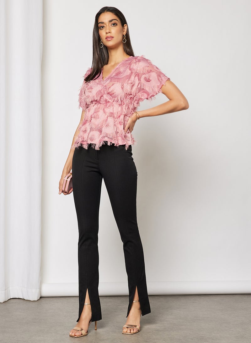 Aila Women's Frill Texture Short Sleeves V- Neck Top Dusty Pink  - Image 4