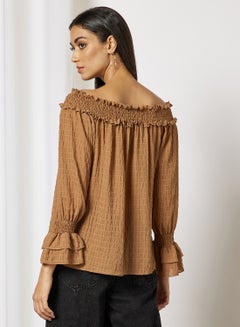 Aila Women's Casual Solid Design Cold Shoulder Blouse Coffee  - Image 2