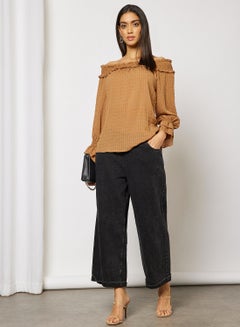 Aila Women's Casual Solid Design Cold Shoulder Blouse Coffee  - Image 4