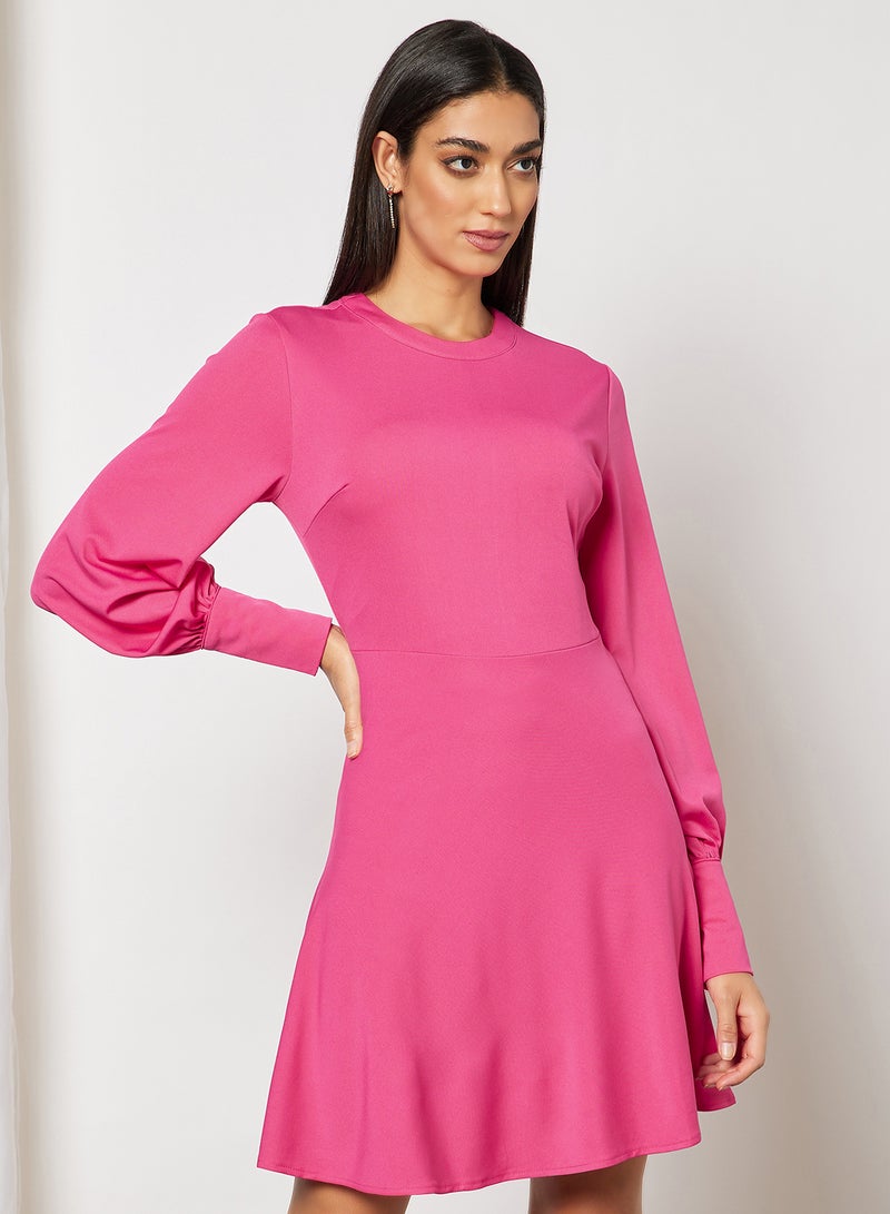 Aila Flounce Hem Puff Sleeve Casual Dress Pink  - Image 1