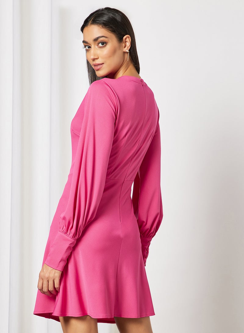 Aila Flounce Hem Puff Sleeve Casual Dress Pink  - Image 2