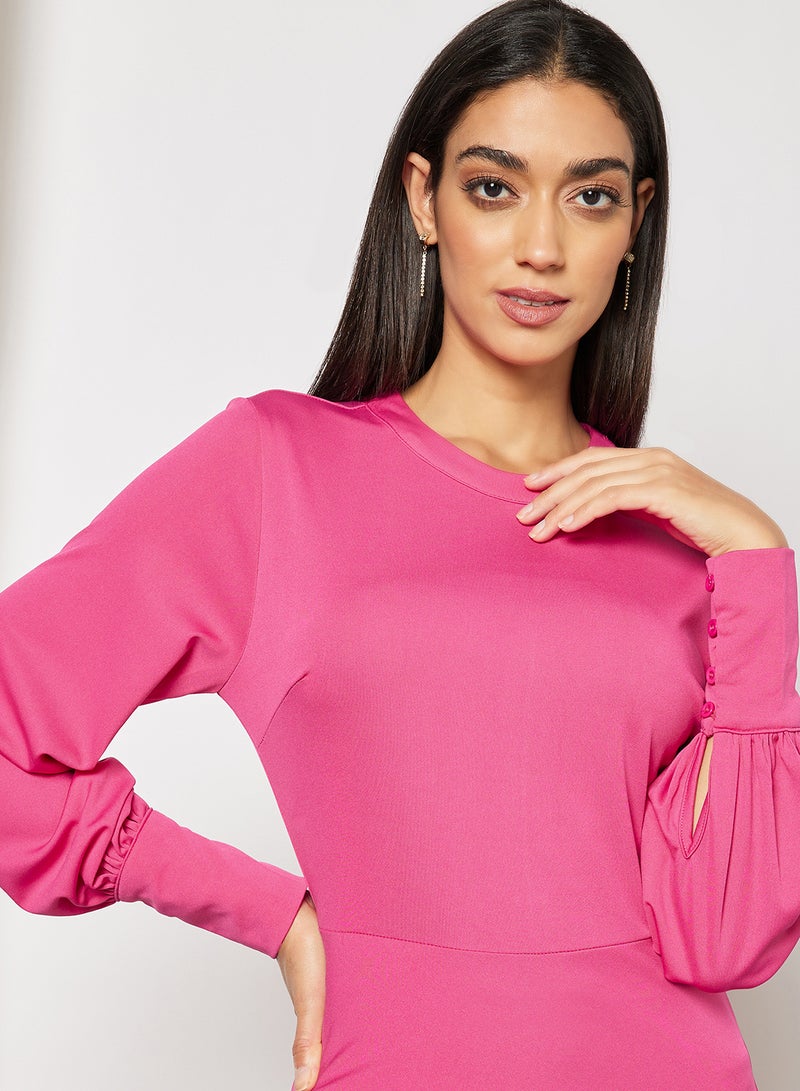 Aila Flounce Hem Puff Sleeve Casual Dress Pink  - Image 3