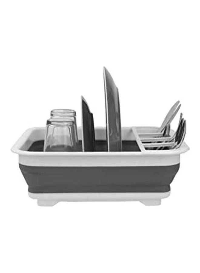 Home Basics Easy Storage Collapsible Dish Rack With Cutlery Holder Grey - Image 1