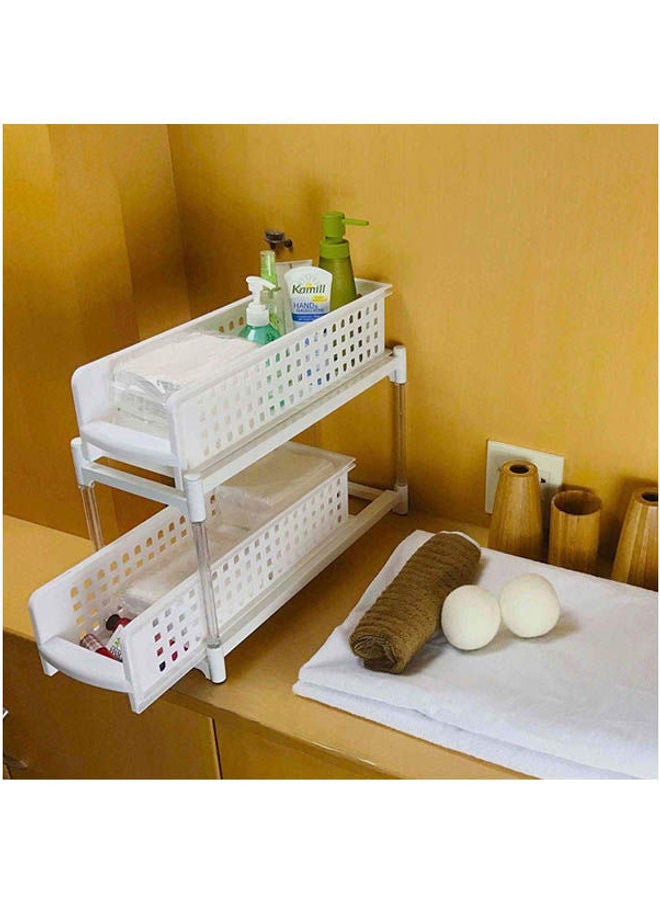 2 Tier Portable Basket Drawers Bathroom Kitchen Space Saving Storage Containers White 7.5x14.25cm - Image 2