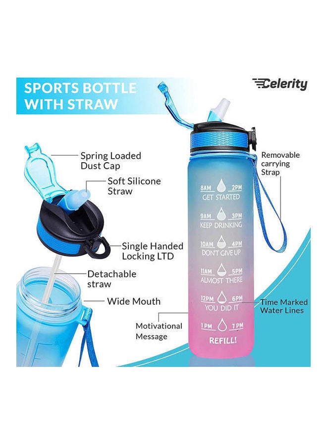 Generic - Motivational Water Bottle 1000 ML With Time Marker & Straw multicolour 1000ml - Image 1