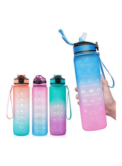 Celerity Motivational Water Bottle 1L With Time Marker & Straw Blue Pink 1Liters  - Image 1