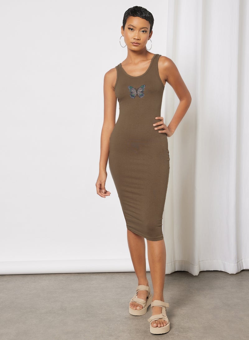 Sivvi x GenM - Butterfly Embroidered Sleeveless Dress Brown - Image 1