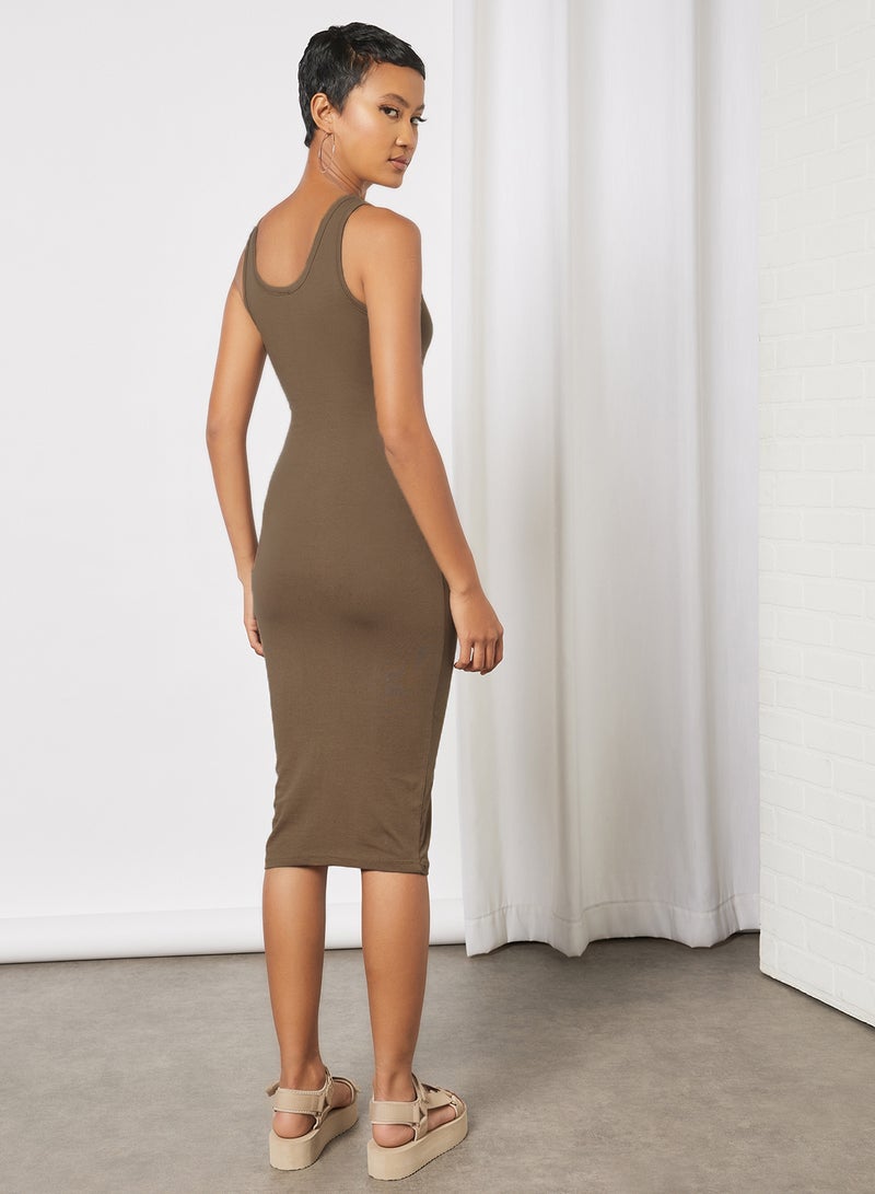 Sivvi x GenM - Butterfly Embroidered Sleeveless Dress Brown - Image 1
