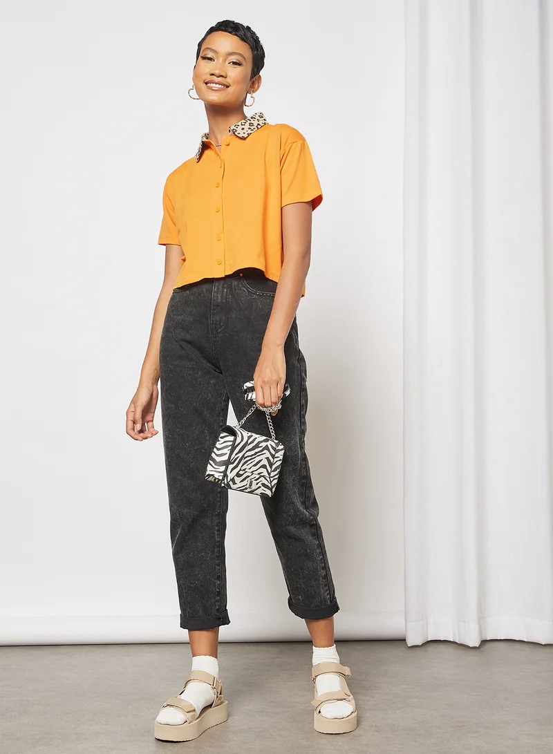 Sivvi x GenM Leopard Print Collar Top Orange