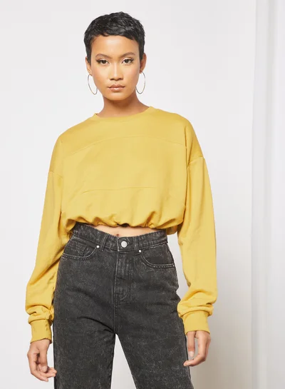 Sivvi x GenM Drawcord Hem Cropped Sweatshirt Yellow