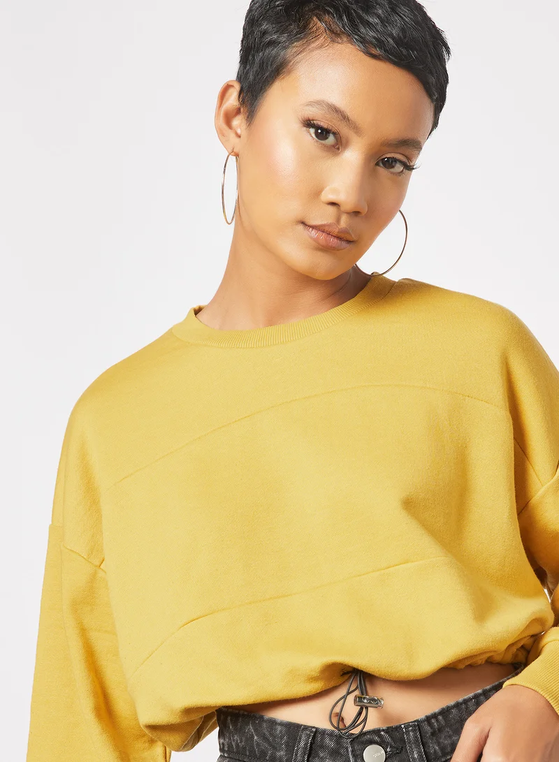 Sivvi x GenM Drawcord Hem Cropped Sweatshirt Yellow