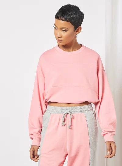 Sivvi x GenM Drawcord Hem Cropped Sweatshirt Pink