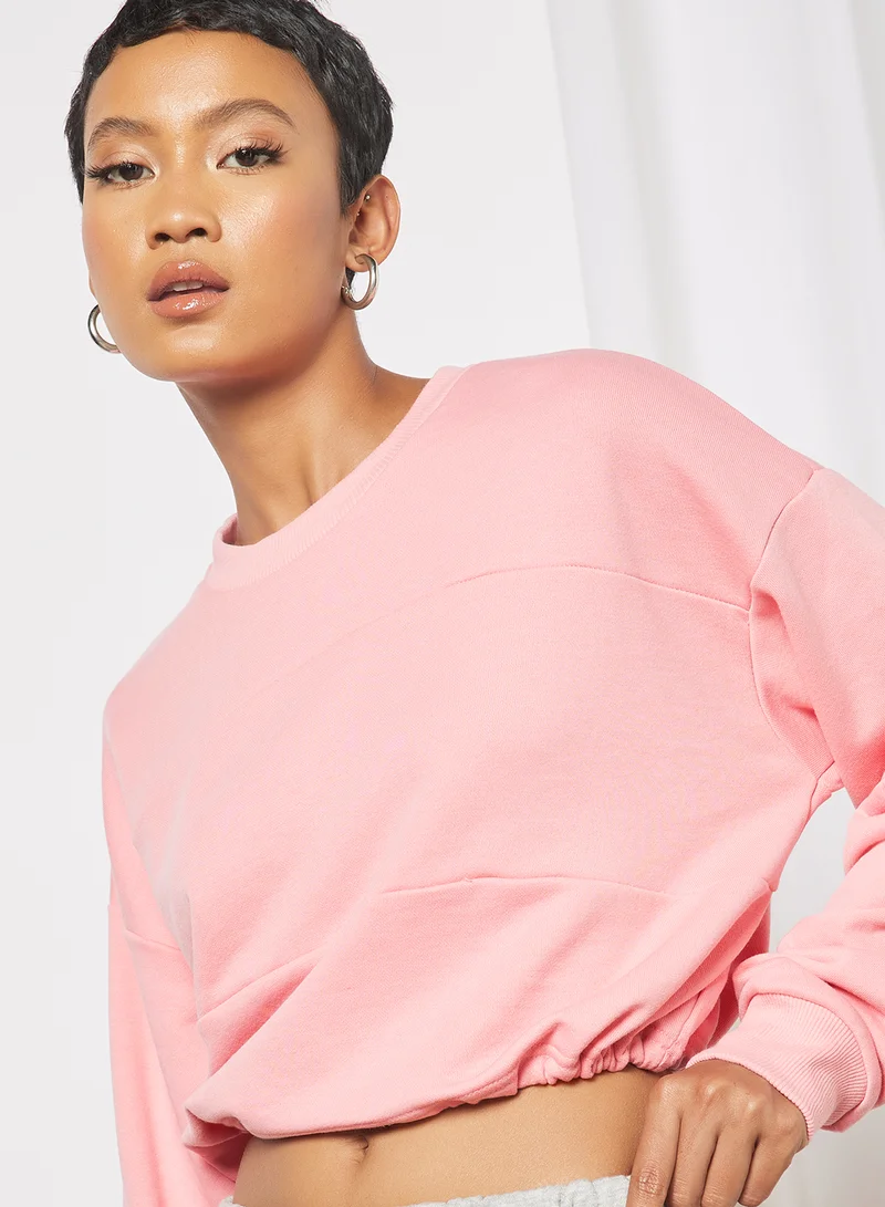 Sivvi x GenM Drawcord Hem Cropped Sweatshirt Pink