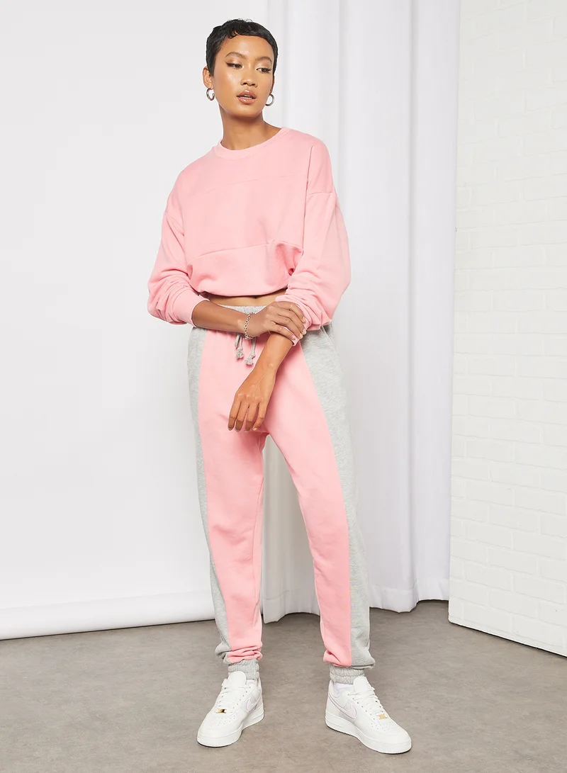 Sivvi x GenM Drawcord Hem Cropped Sweatshirt Pink