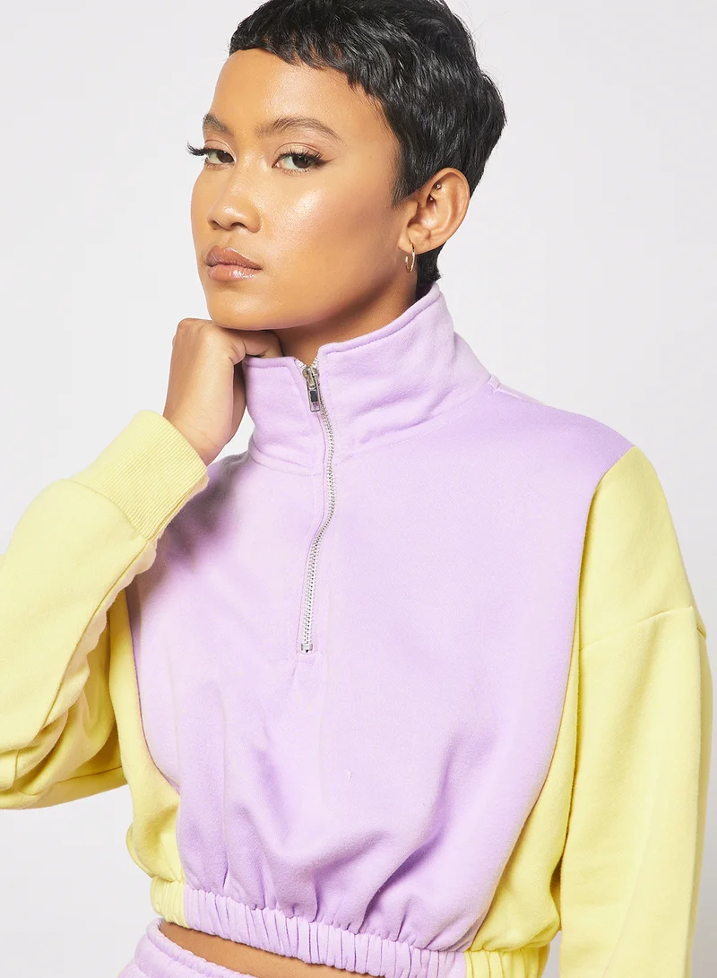 Sivvi x GenM Colourblock Cropped Sweatshirt Purple/Yellow